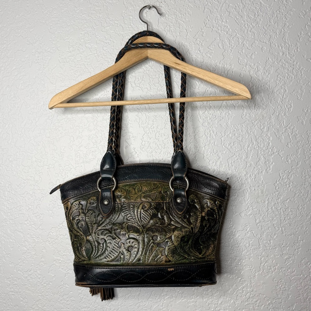 Patricia Nash Zorita Burnished Blue Tooled Leather Shoulder Bag - Picture 2 of 12